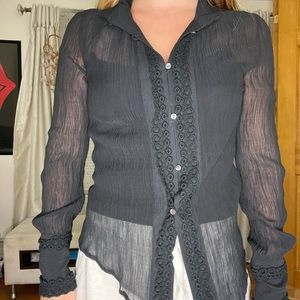 Sheer navy blue button up